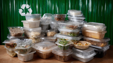 Plastic containers for food waste. Food waste in plastic bags.の素材