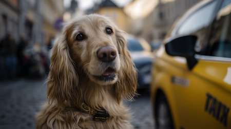 Cocker Spaniel dog in Prague, Czech Republic. Selective focus.の素材
