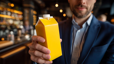 cropped shot of businessman holding plastic bottle of detergent in cafeの素材