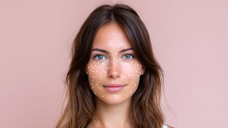 Beautiful young woman with vitiligo and freckles on her face.の素材