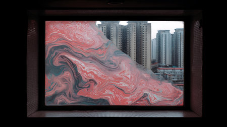 A picture of a window with a view of the cityscape.の素材