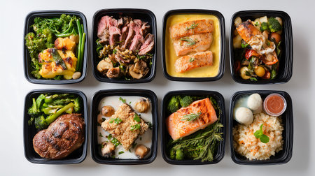Healthy food delivery. Take away of meals in plastic boxes.の素材