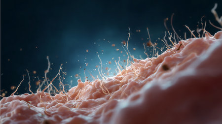 3d rendering of blood cells in human body under microscope view.の素材