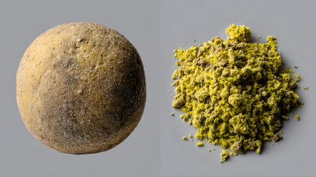 Matcha green tea powder in a japanese matcha ballの素材