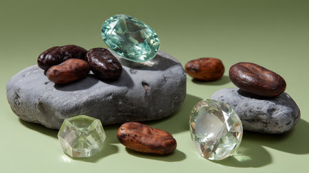 Aromatherapy stones with green sapphire on a green backgroundの素材