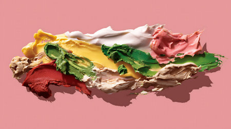 Creative concept photo of multicolored ice cream on pink background.の素材
