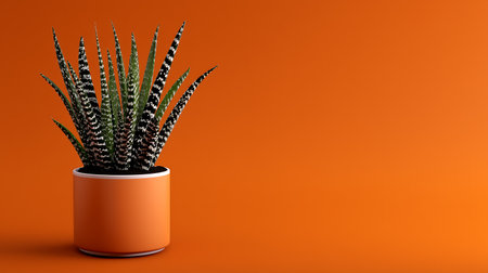 Succulent plant in orange pot isolated on orange background. 3d illustrationの素材
