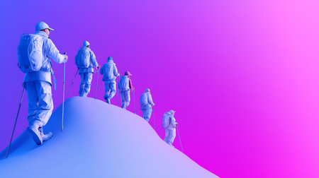 Group of skiers standing on top of a mountain. 3D Renderingの素材