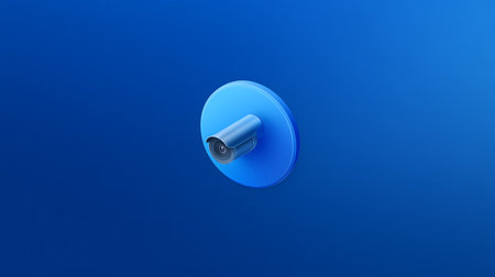 CCTV security camera on blue background. 3d render illustration.の素材