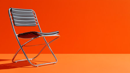 Modern metal chair on orange background. Minimal concept. 3d renderの素材