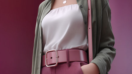 Part of the body of a girl in a business suit with a belt.の素材