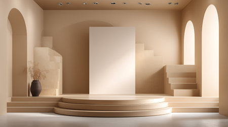 Minimalist 3d rendering of podium for product display with copy spaceの素材