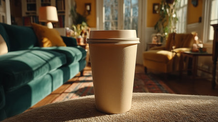 Coffee to go in the living room, close-upの素材