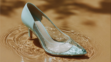 Wedding shoes in water. Wedding shoes on water background.の素材