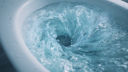 Close up of water flowing in the bathtub. Blue tone.の素材
