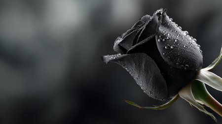 Black rose with water drops on a black background. Black rose with water drops.の素材