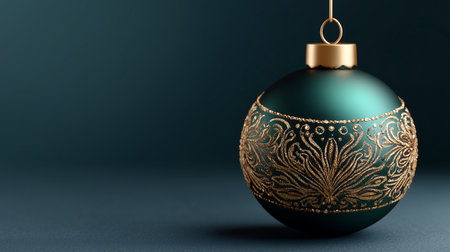Christmas bauble on a blue background. 3D illustration. Copy space.の素材
