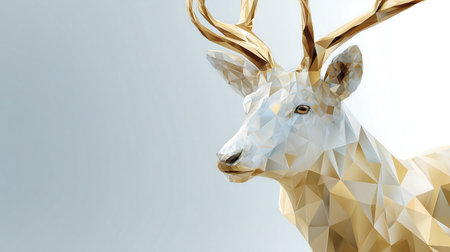 Low poly deer on white background. 3D rendering. Polygonal design.の素材