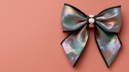 Colorful bow tie on pink background. Flat lay, top view.の素材