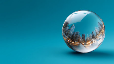 City in a glass ball. 3D illustration. Copy space.の素材