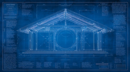 Architectural blueprint of a house on a blue grunge backgroundの素材