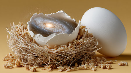 Eggs in a nest on a yellow background. 3d renderingの素材