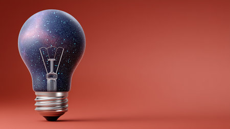 Lightbulb with stars inside on red background. 3D rendering.の素材