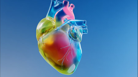 Human heart on blue background. 3D illustration. Human heart.の素材