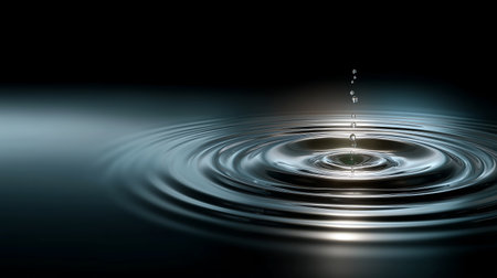 Water drop with ripples on a dark background. 3d renderの素材