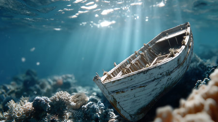 Abandoned boat on the seabed in the Red Seaの素材