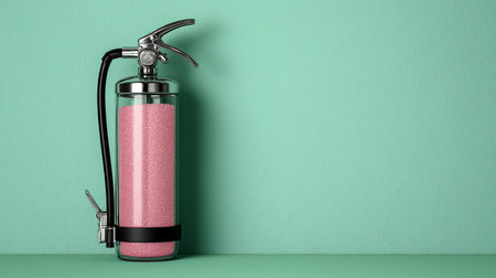 3d rendering of a pink paint spray bottle against a green wallの素材