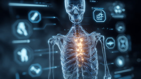 3D rendered Illustration of the human skeleton and X-rays.の素材