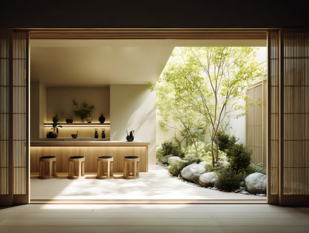 Interior of a Japanese style bathroom 3D rendering image.3d renderの素材
