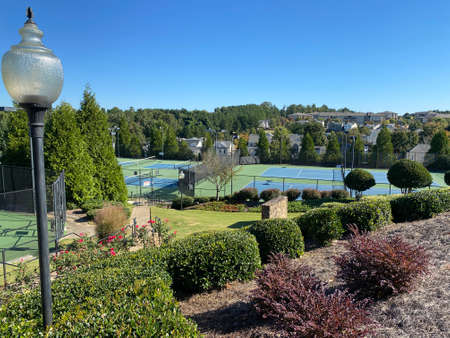 the tennis court seen aboveの写真素材