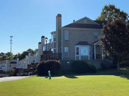 Beautiful House in Atlanta, Georgia The trees and grass roads are harmonious.の写真素材