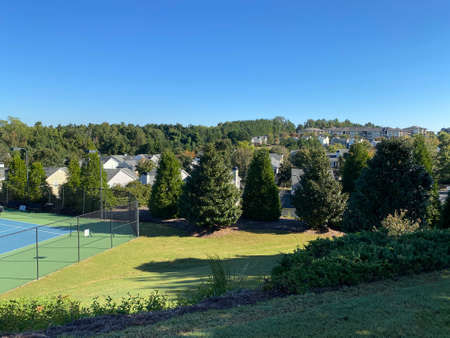 Beautiful House in Atlanta, Georgia The trees and grass roads are harmonious.の写真素材