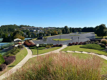 Beautiful House in Atlanta, Georgia The trees and grass roads are harmonious.の写真素材