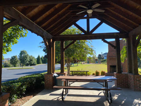 Beautiful House in Atlanta, Georgia The trees and grass roads are harmonious.の写真素材