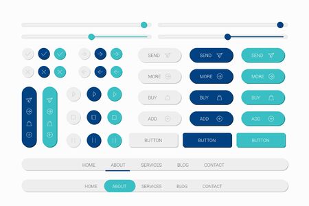 blue web elements with navigation, buttons, icons for use on the siteのイラスト素材
