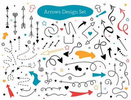 Arrows design set. Drown infographic elements. Linear and colored arrowsのイラスト素材