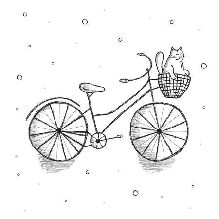 Hand drawn illustration. Hygge bicycle. Scandinavian hygge conceptのイラスト素材