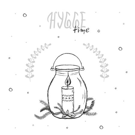 Hand drawn illustration. Hygge time with candle. Scandinavian hygge conceptのイラスト素材