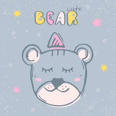 Cute animals set. Kids doodles postcard. Color illustrationのイラスト素材