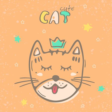 Cute animals set. Kids doodles postcard. Color illustrationのイラスト素材