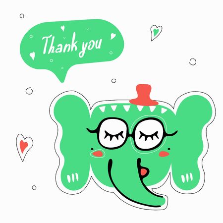 Cute animals stickers. Color illustration with elephant and speech bubble thank youのイラスト素材