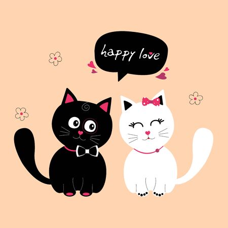 Postcard with happy love cats. Valentine's Day concept.のイラスト素材