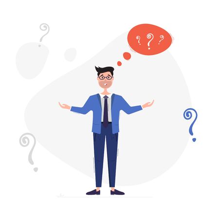 Perplexed businessman. Businessman wondering no where to get money. Business concept. Vector illustration on white backgroundのイラスト素材