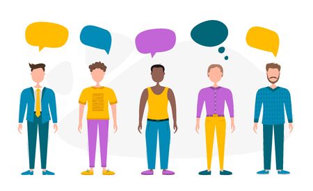 Color men with speech bubbles. Different faceless peopleのイラスト素材
