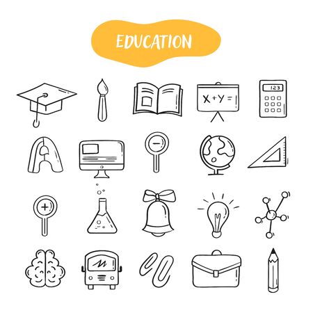 Hand drawn line style icons of Education. Doodle icons setのイラスト素材