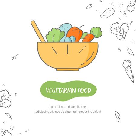 Line style icon of a vegetarian food. Hand drawn modern nutrition concept. Food bunner templateのイラスト素材